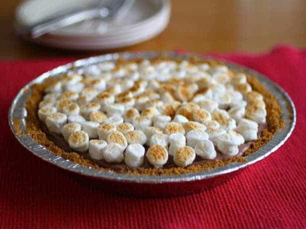 S'more Pie on a red tablecloth. 