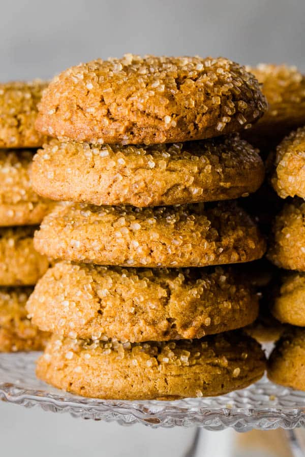 Stack of gluten-free molasses cookies.