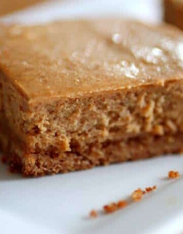 Sweet Potato Cheesecake Bars on a white platter.