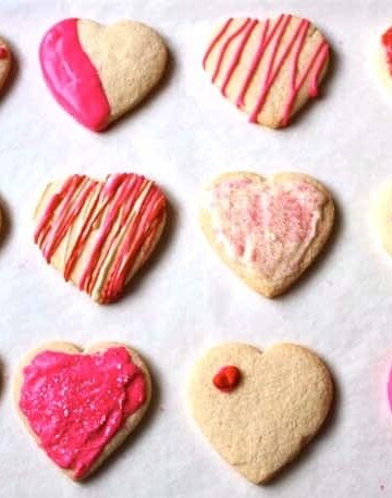 Decorated gluten-free sugar cookie hearts.