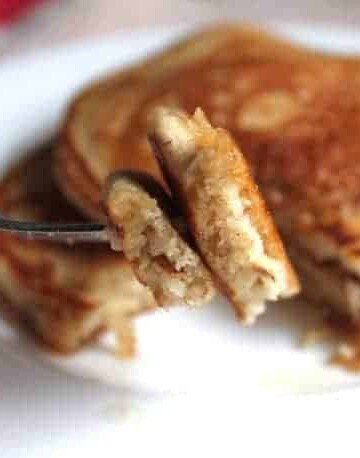 Whole Grain Gluten-Free Pancakes on a fork.